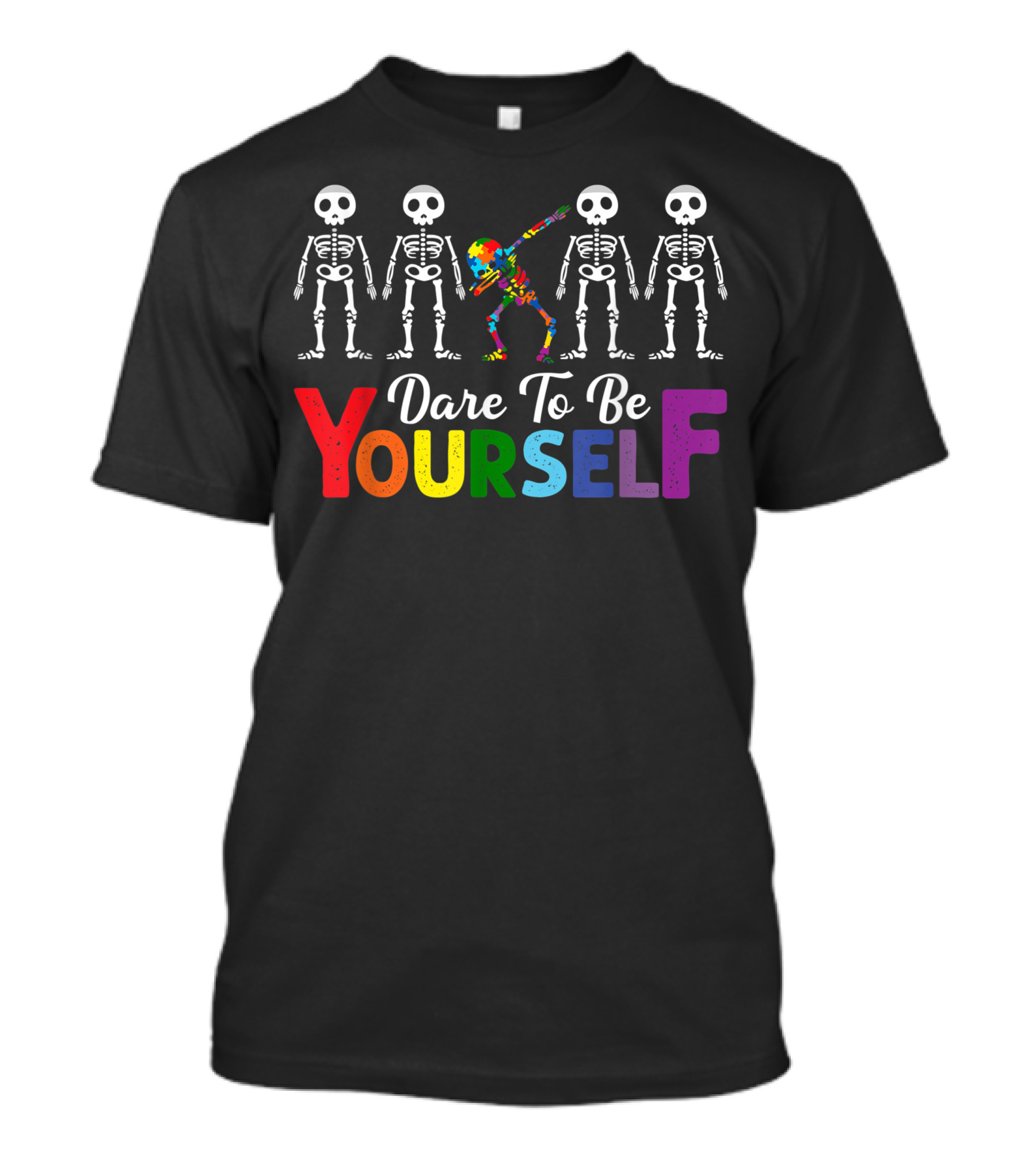 Dare To Be Yourself Cute Autism Awareness Skeleton Dabbing T-Shirt