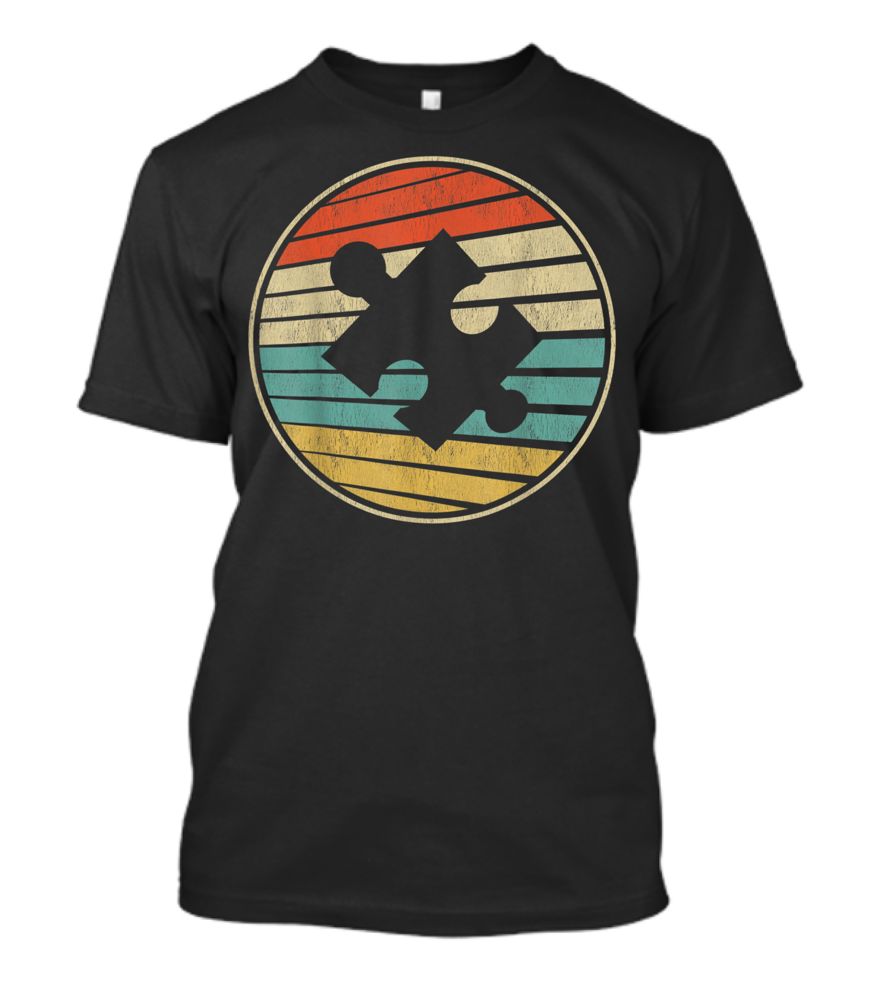 Vintage 70S 80S Autism Awareness Cute Puzzle Piece Retro Stripes T-Shirt