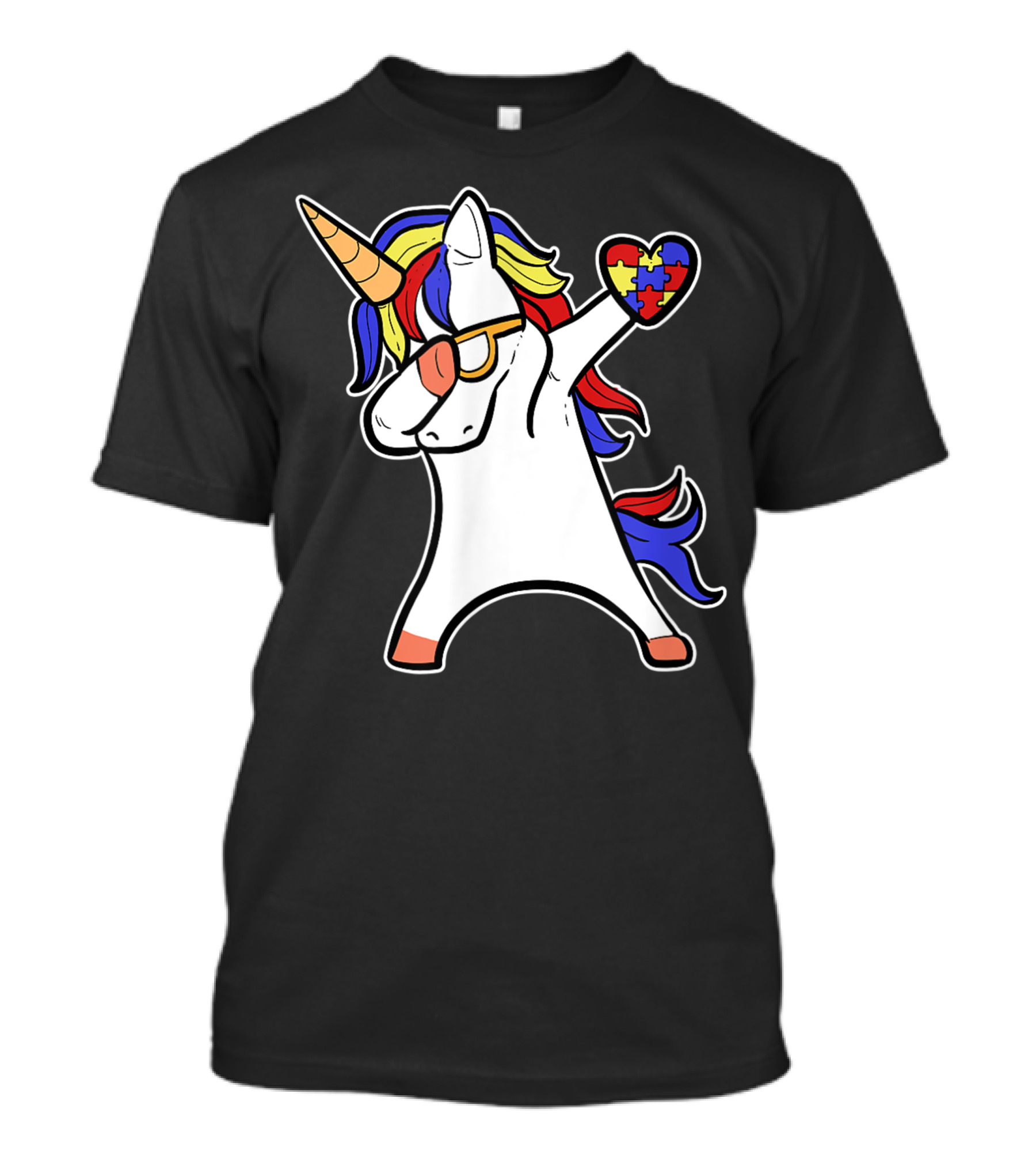 Cute Autism Unicorn Dabbing With Puzzle Heart Asperger Awareness T-Shirt