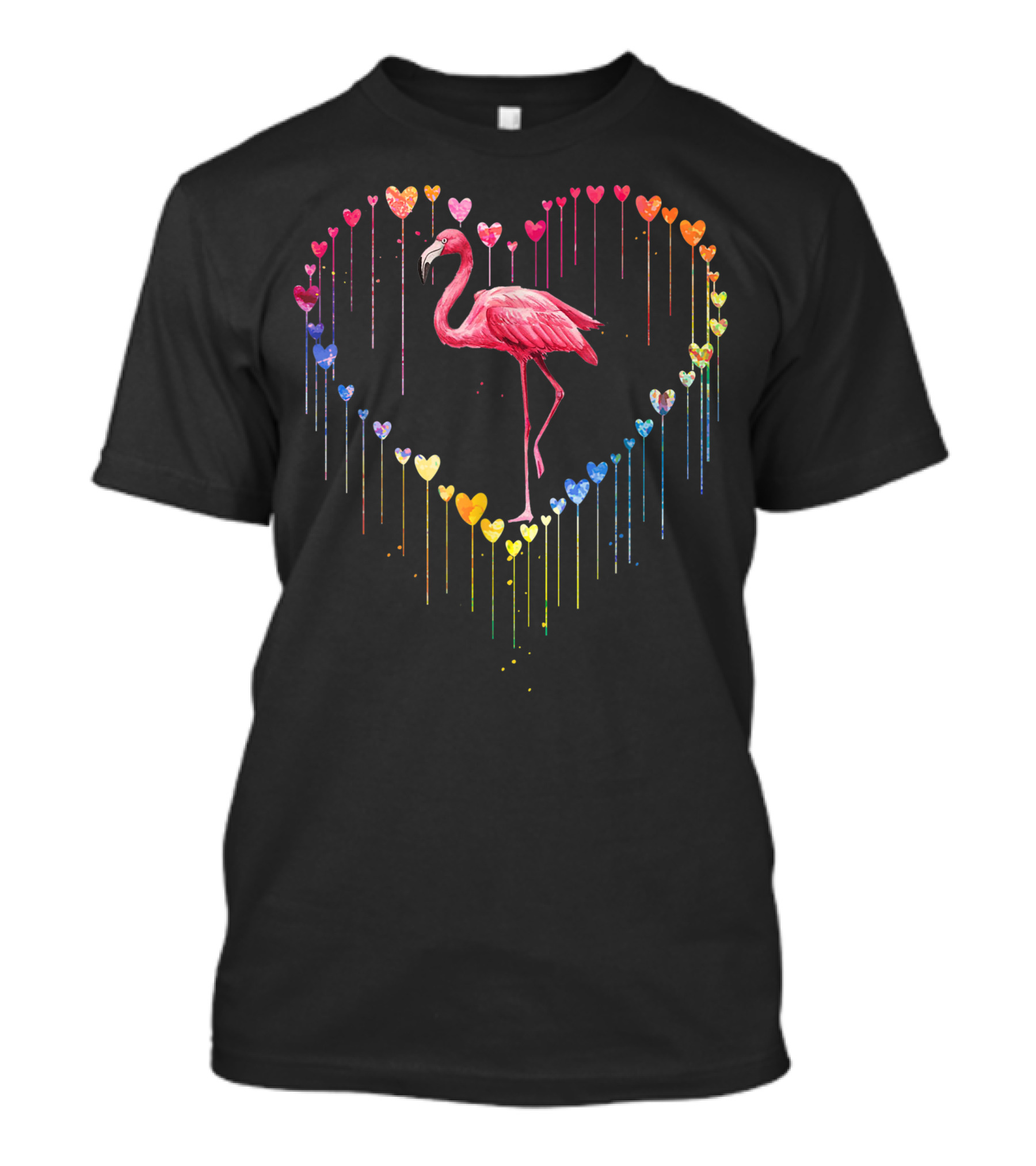 Cute Flamingo Surrounded By Colorful Heart Love For Valentine Pet Lovers T-Shirt