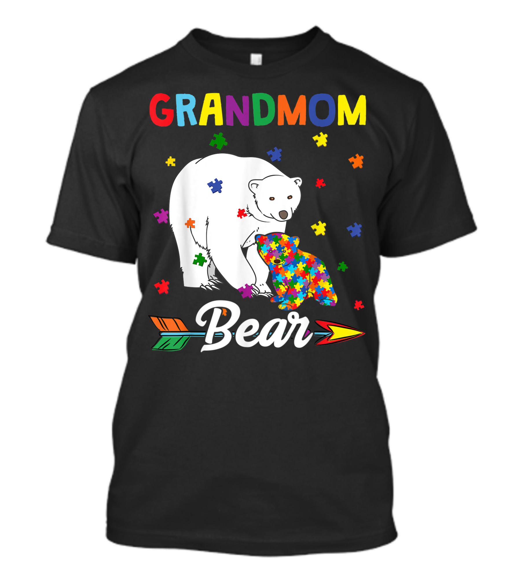Grandmom Bear Autism Awareness Puzzle Pieces Family Month T-Shirt