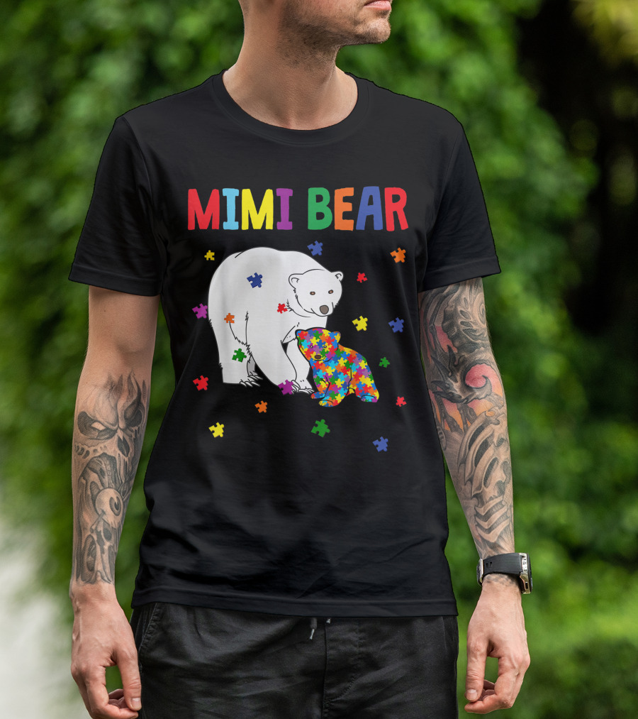 Mimi Bear Puzzle Autism Awareness Month Family T-Shirt