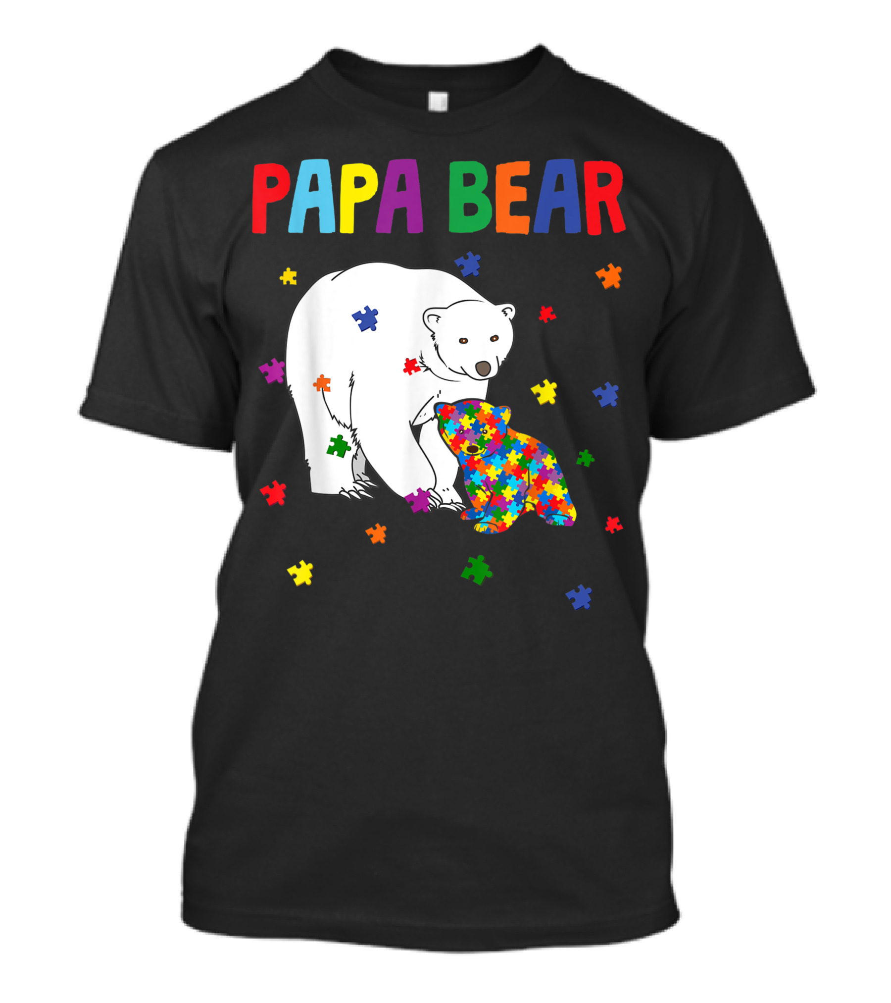Papa Bear Colorful Puzzle Autism Awareness Month Family T-Shirt