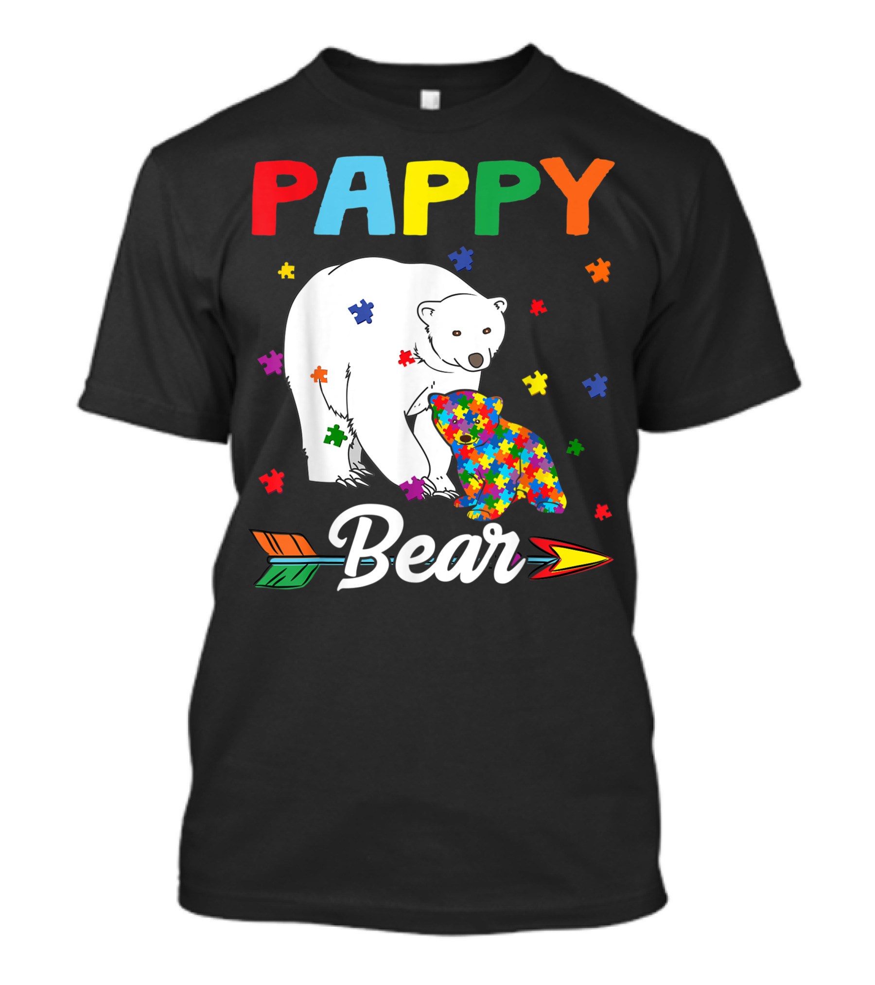 Pappy Bear Autism Awareness Month Family Colorful Puzzle Pieces T-Shirt