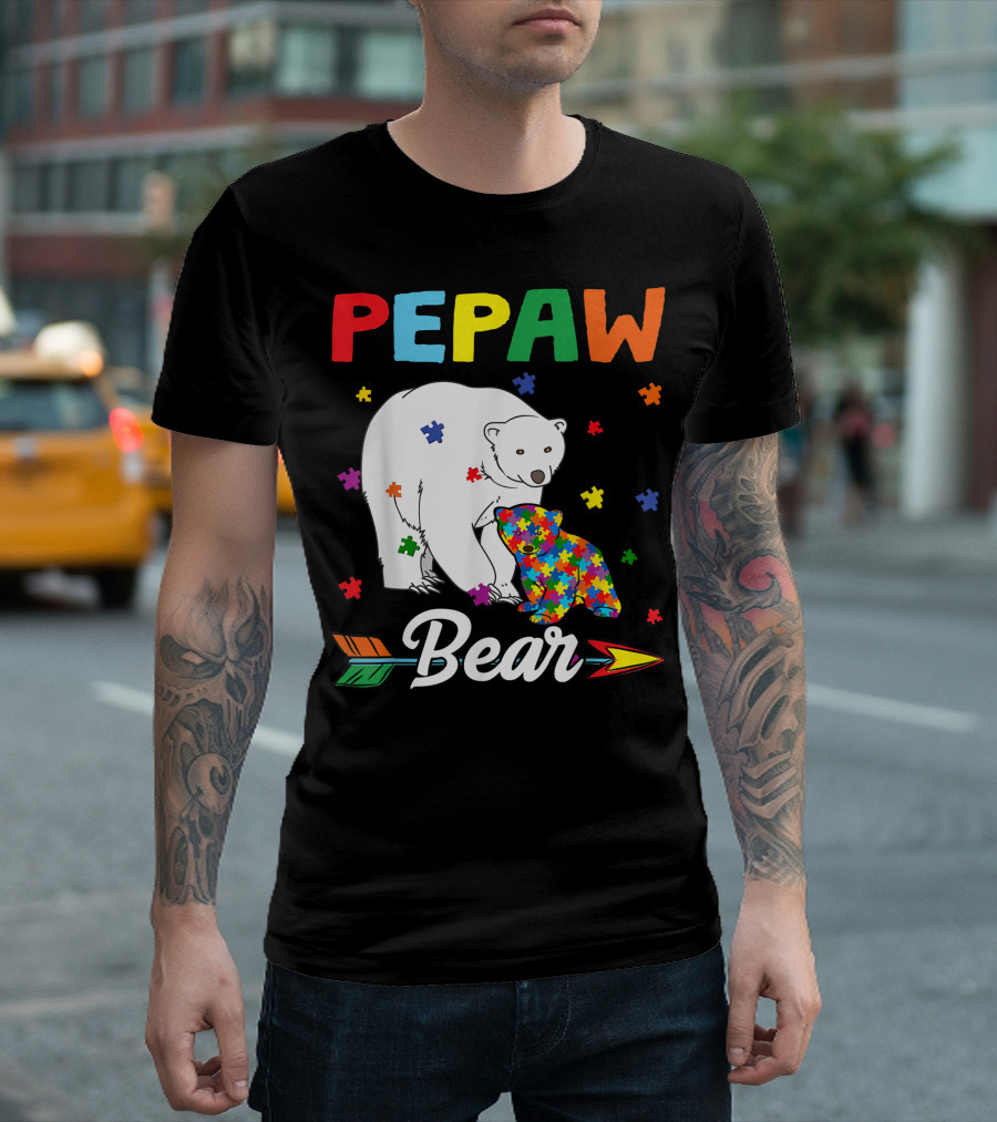 PEPAW Bear Autism Awareness Month Family Puzzle Pieces T-Shirt