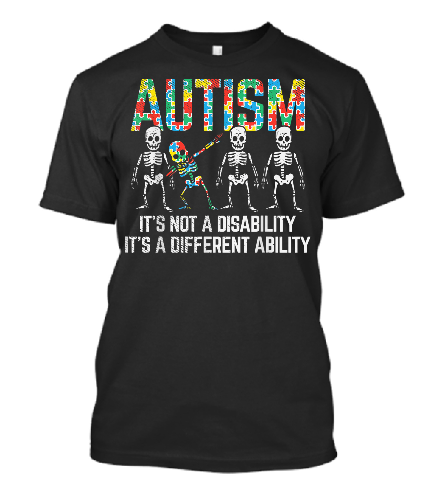 Autism Awareness Dabbing Skeleton Different Ability Puzzle T-Shirt