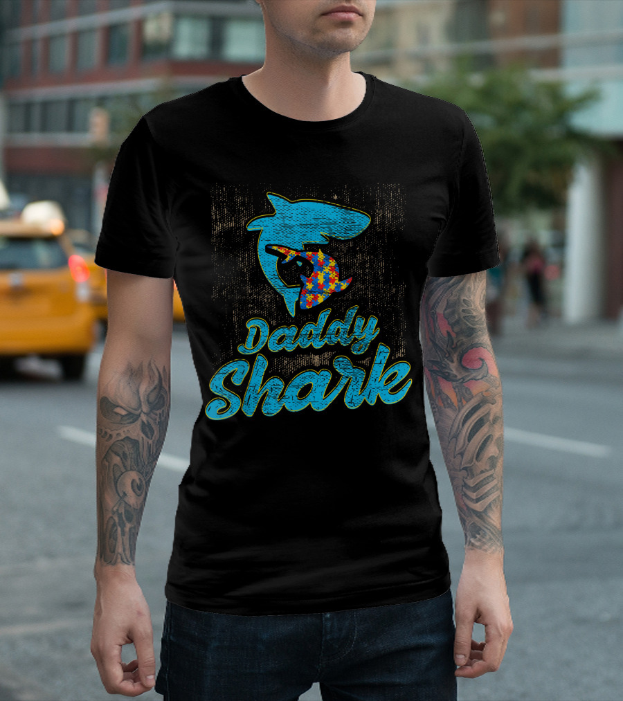 Daddy Shark Autism Awareness Puzzle Father T-Shirt