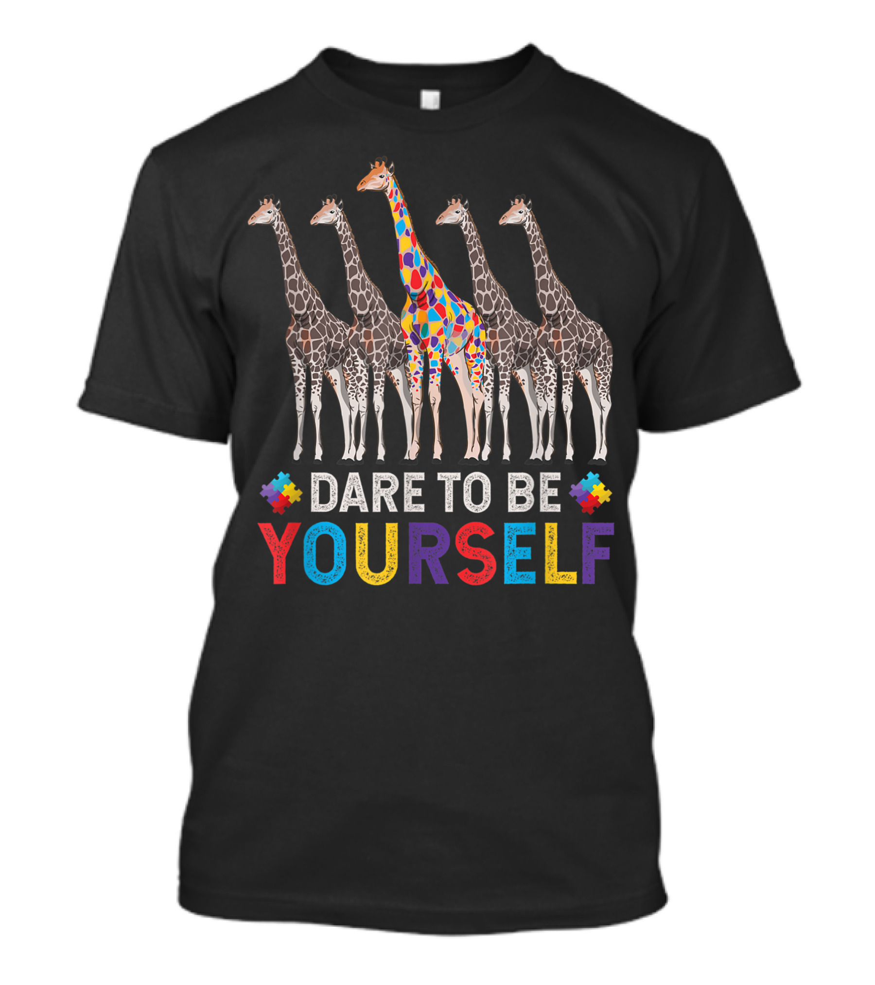 Dare To Be Yourself Autism Awareness Giraffe Puzzle Standing Out T-Shirt