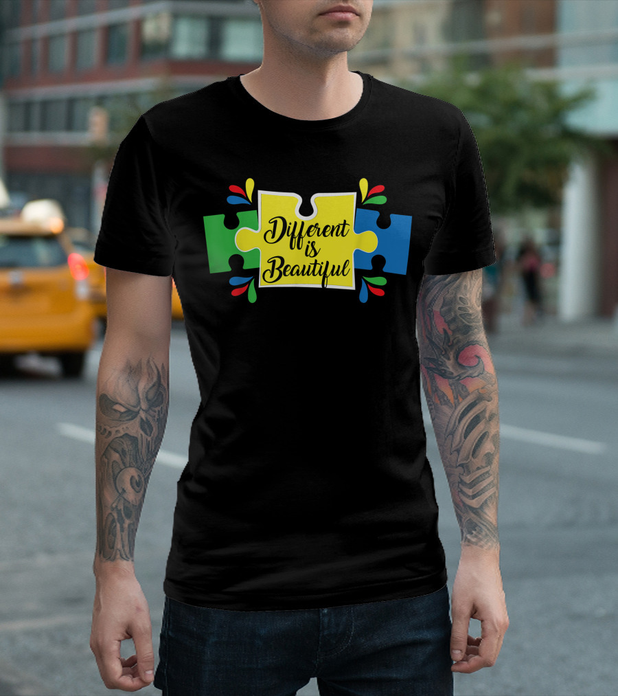 Different Is Beautiful Puzzle Piece Autism Support T-Shirt