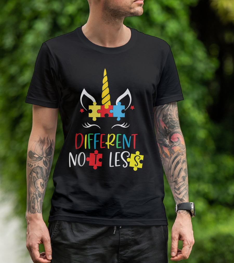 Different Not Less Autism Awareness Puzzle Unicorn T-Shirt