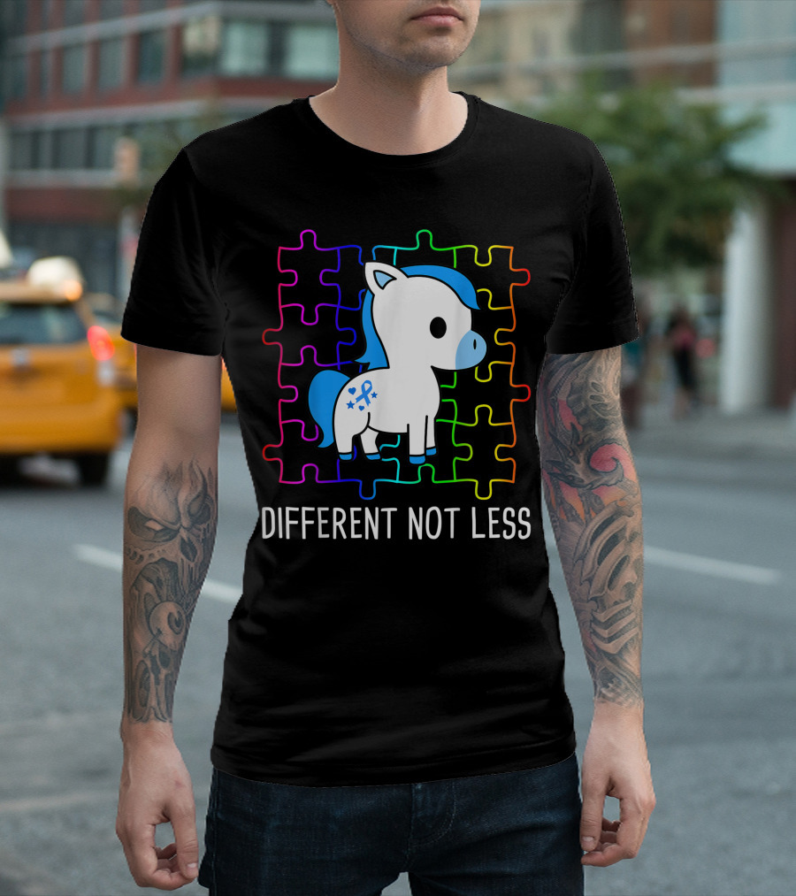 Different Not Less Puzzle Rainbow Ribbon Horse T-Shirt
