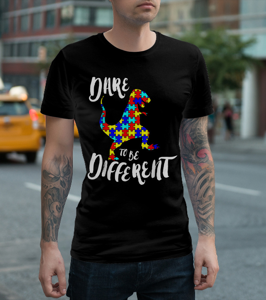 Dare to Be Different Dinosaur Autism Awareness Puzzle T-Shirt