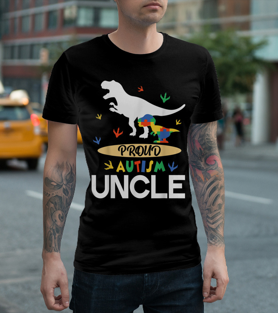 Proud Autism Uncle Dinosaur Puzzle Piece T-Shirt