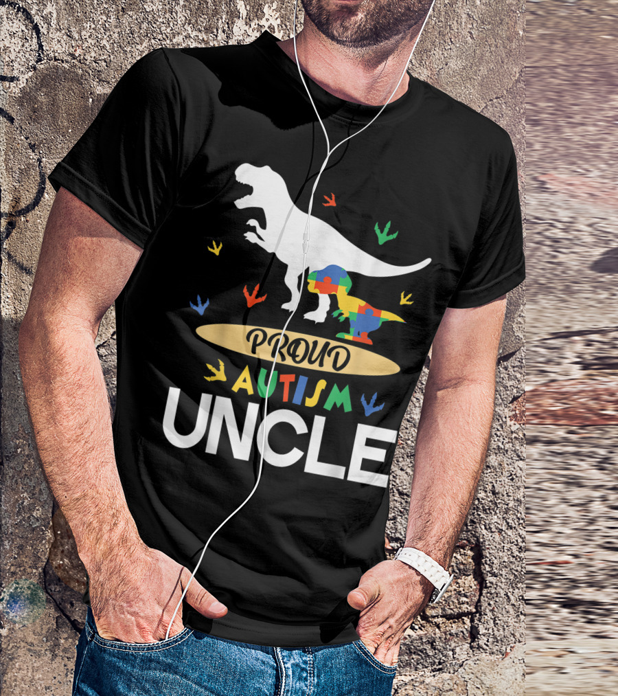 Proud Autism Uncle Dinosaur Puzzle Piece T-Shirt