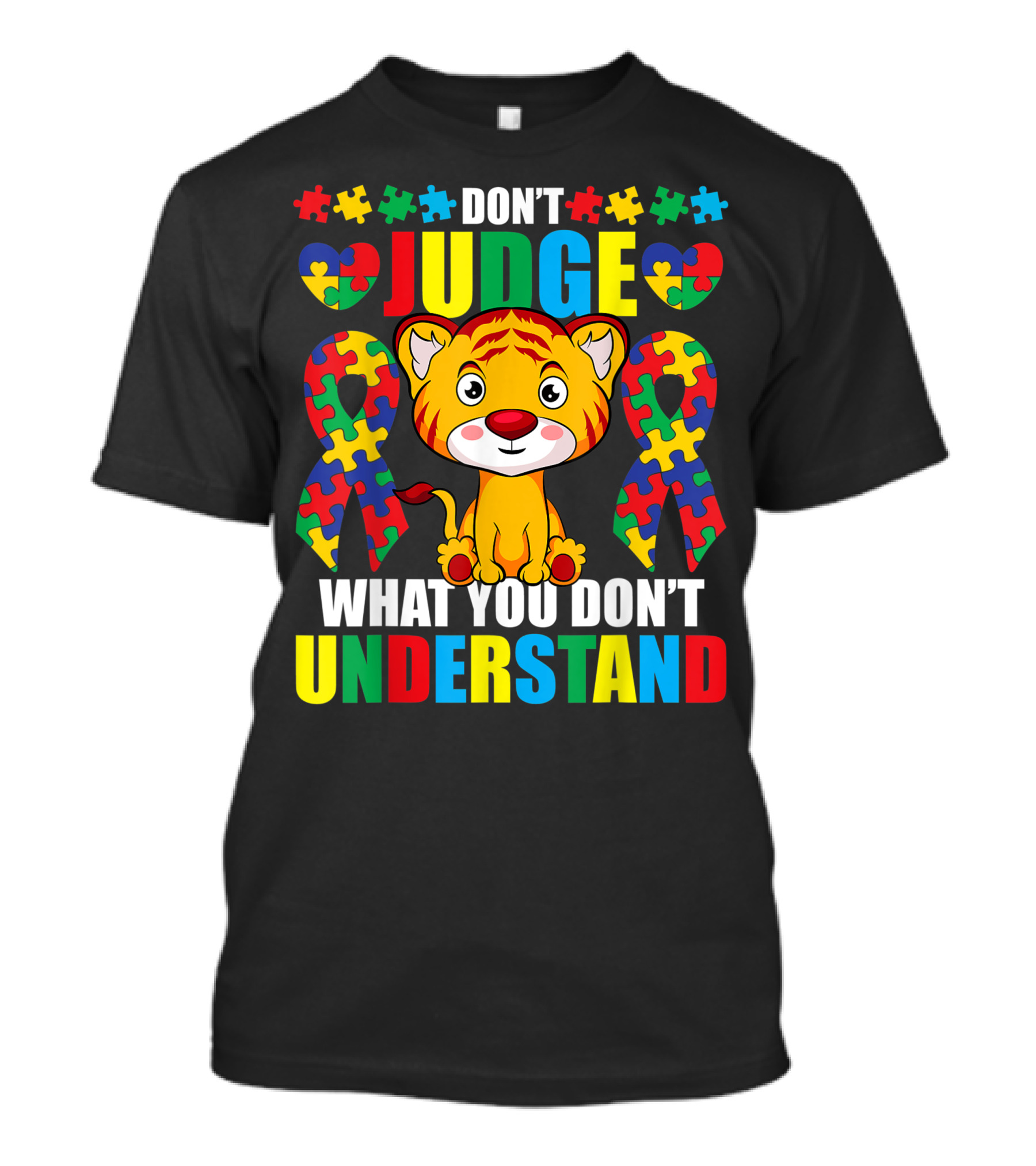 Don't Judge What You Don't Understand Autism Puzzle Pieces Tiger T-Shirt