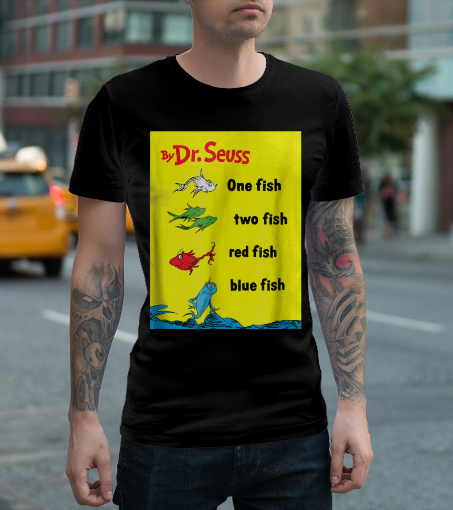 By Dr. Seuss One Fish Two Fish Red Fish Blue Fish Book Cover T-Shirt
