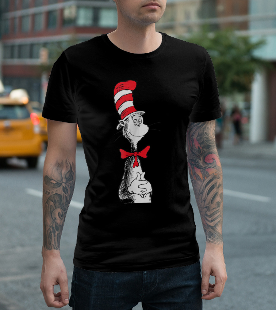 Dr Seuss Cat in the Hat with Red and White Stripe Hat and Bowtie T-Shirt