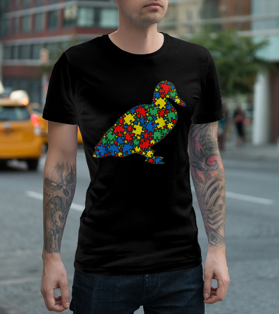 Duck Autism Puzzle Men Kids Autism Awareness Iconic Puzzle Piece T-Shirt