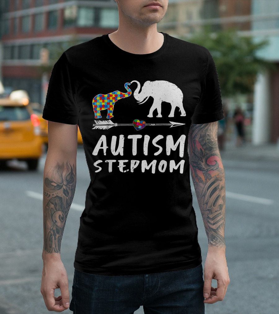 Autism Stepmom Heart Elephant Love Awareness T-Shirt