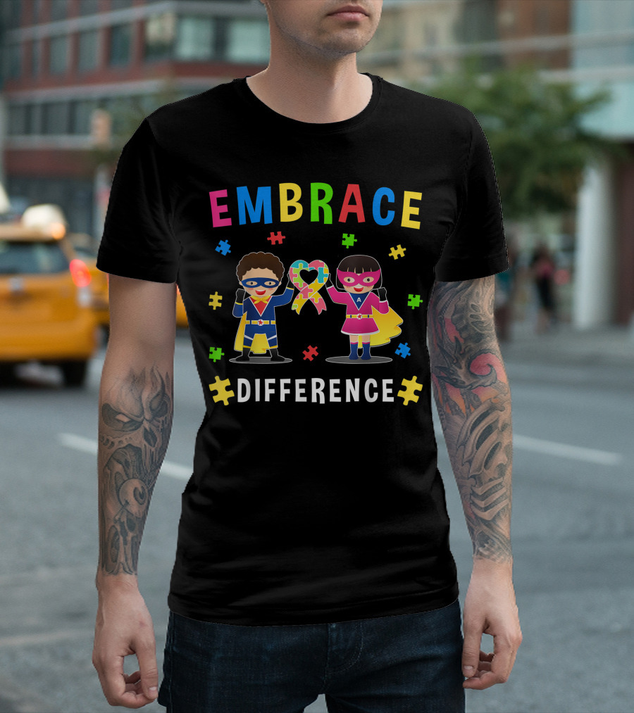 Embrace Difference Autism Month Ribbon Puzzle Recognize Inclusivity T-Shirt