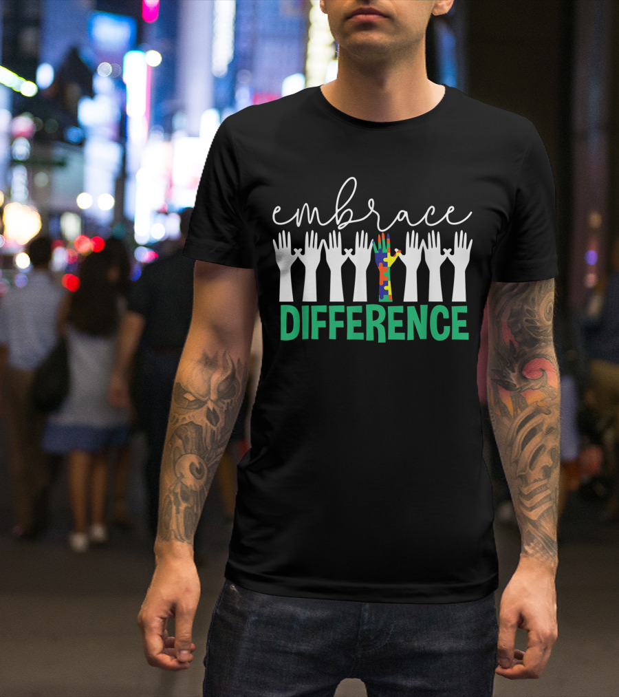 Embrace Difference Month Ribbon Puzzle Difference Hands T-Shirt