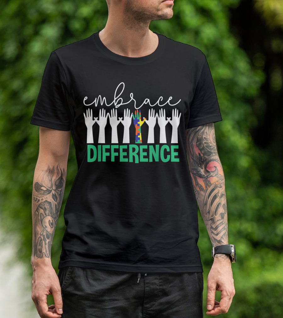 Embrace Difference Month Ribbon Puzzle Difference Hands T-Shirt
