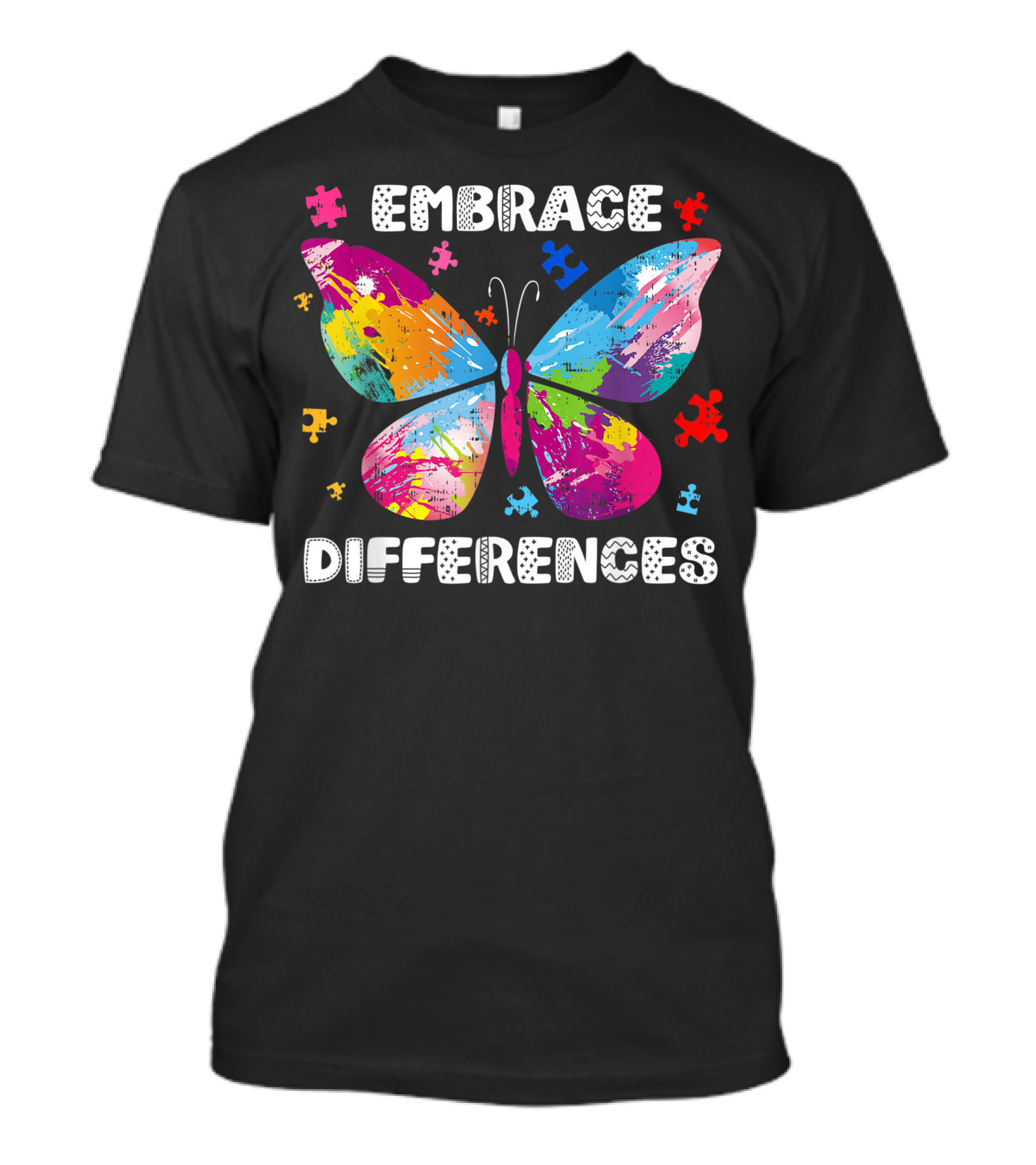 Embrace Differences Autism Awareness Butterfly Puzzle Piece Colorful Puzzle Elements T-Shirt