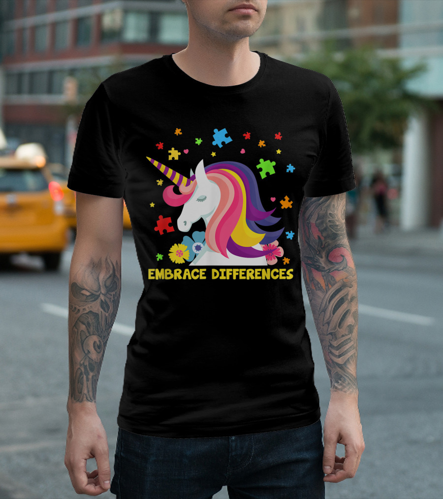 Embrace Differences Unicorn Puzzle Autism Cute Colorful T-Shirt