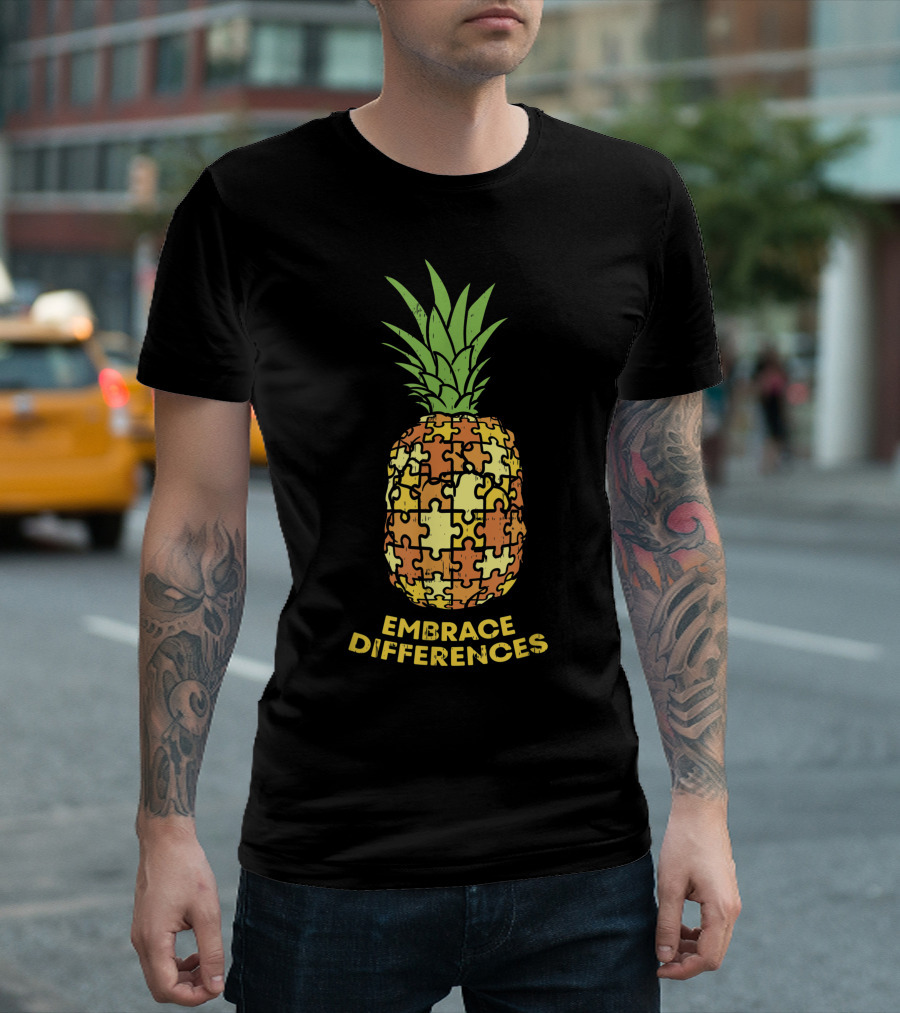 Embrace Differences Pineapple Puzzle Autism Awareness T-Shirt