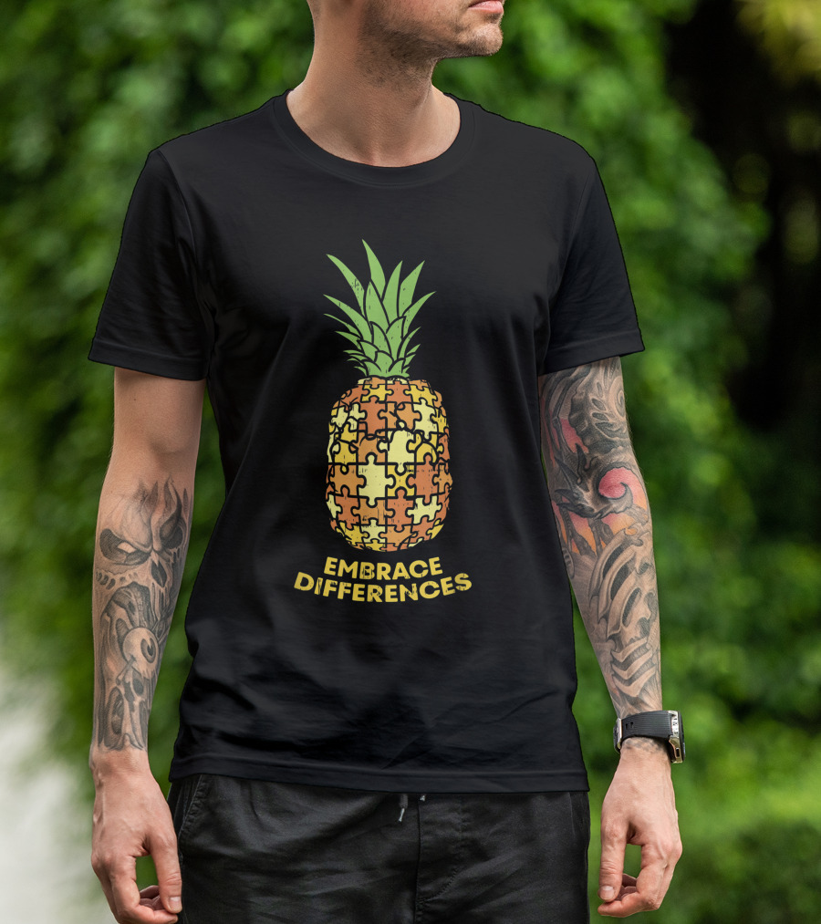 Embrace Differences Pineapple Puzzle Autism Awareness T-Shirt