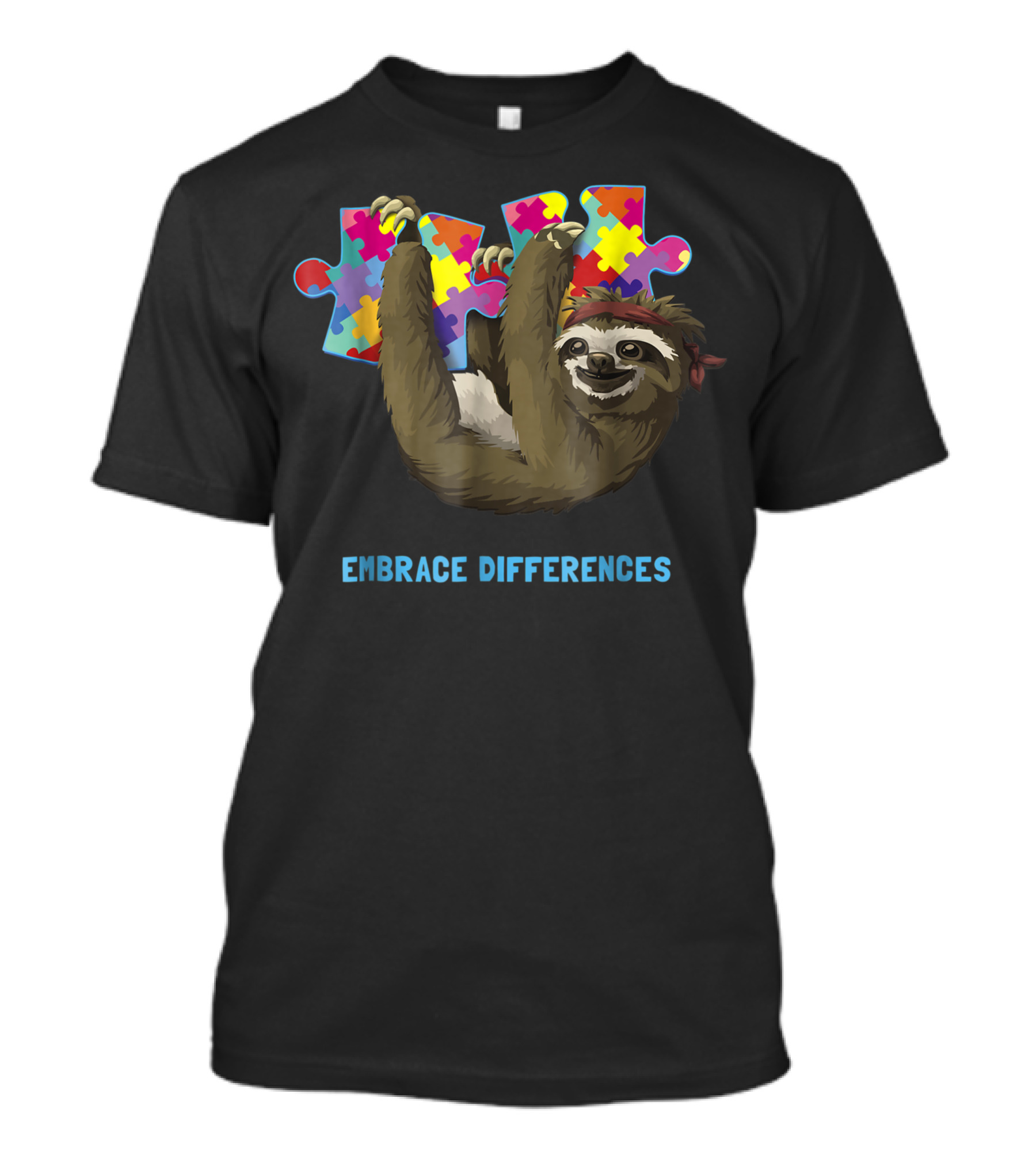 Embrace Differences Sloth With Puzzle Autism Awareness T-Shirt