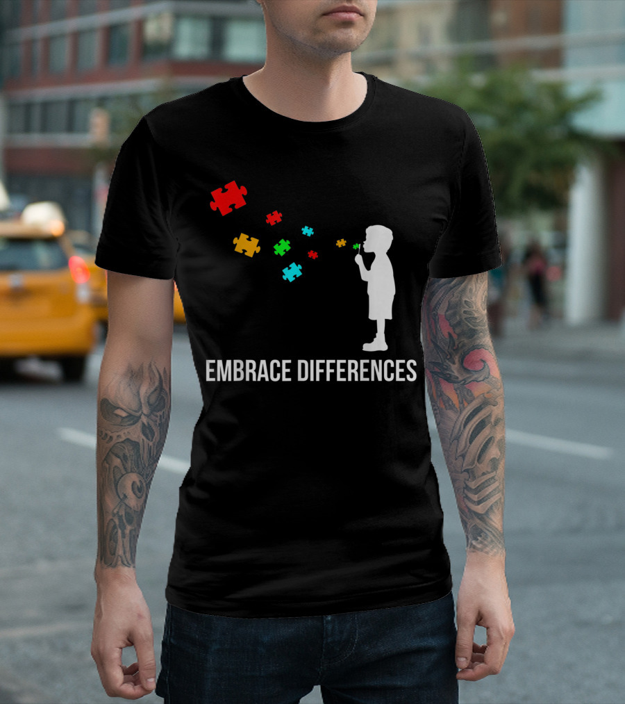 Embrace Differences Autism Awareness Day Puzzle Pieces T-Shirt