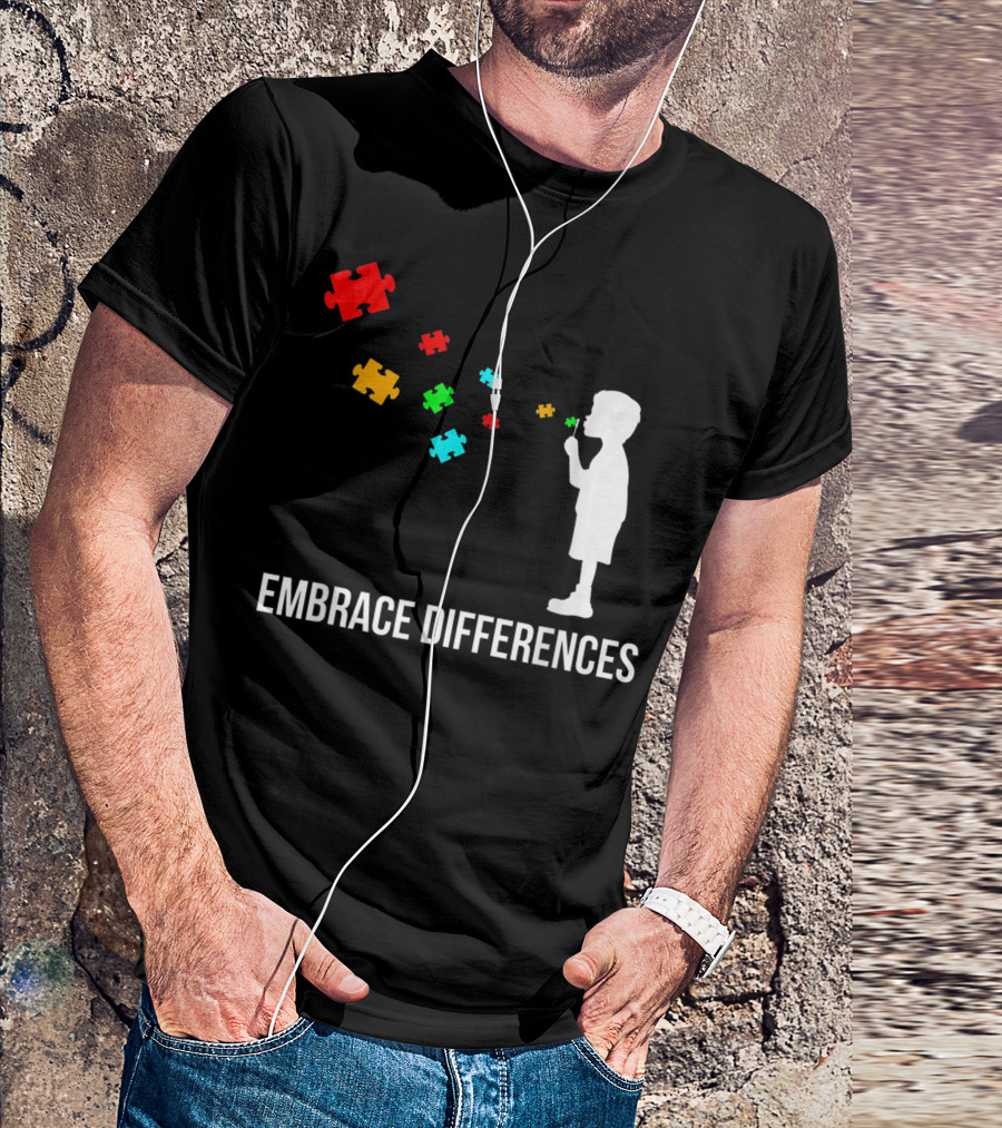 Embrace Differences Autism Awareness Day Puzzle Pieces T-Shirt