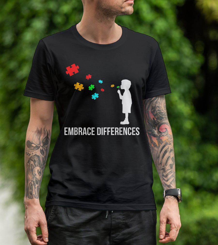Embrace Differences Autism Awareness Day Puzzle Pieces T-Shirt