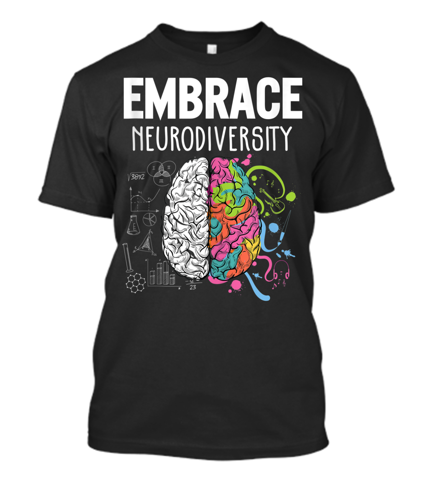 Embrace Neurodiversity Brain ADHD Autism Awareness Science And Music Elements T-Shirt