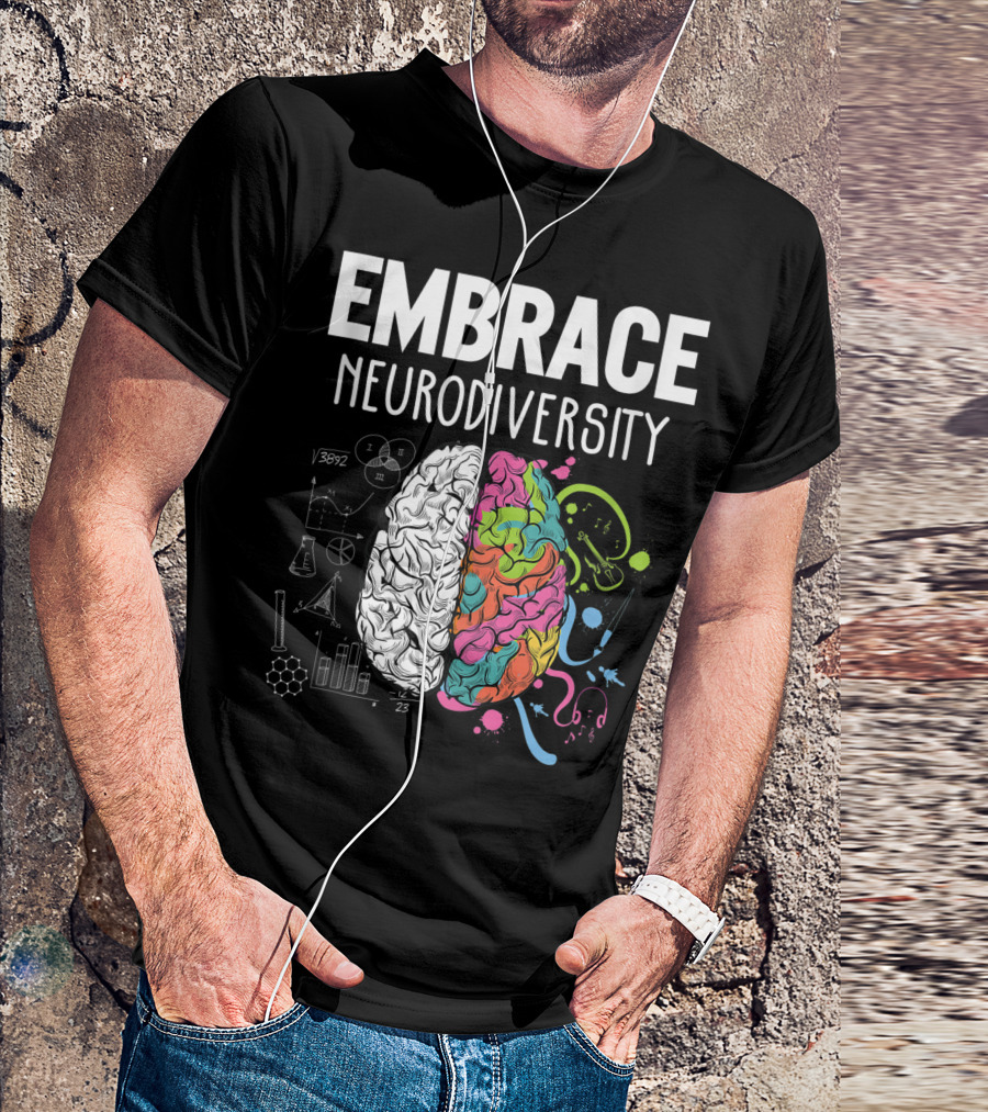 Embrace Neurodiversity Brain ADHD Autism Awareness Science And Music Elements T-Shirt