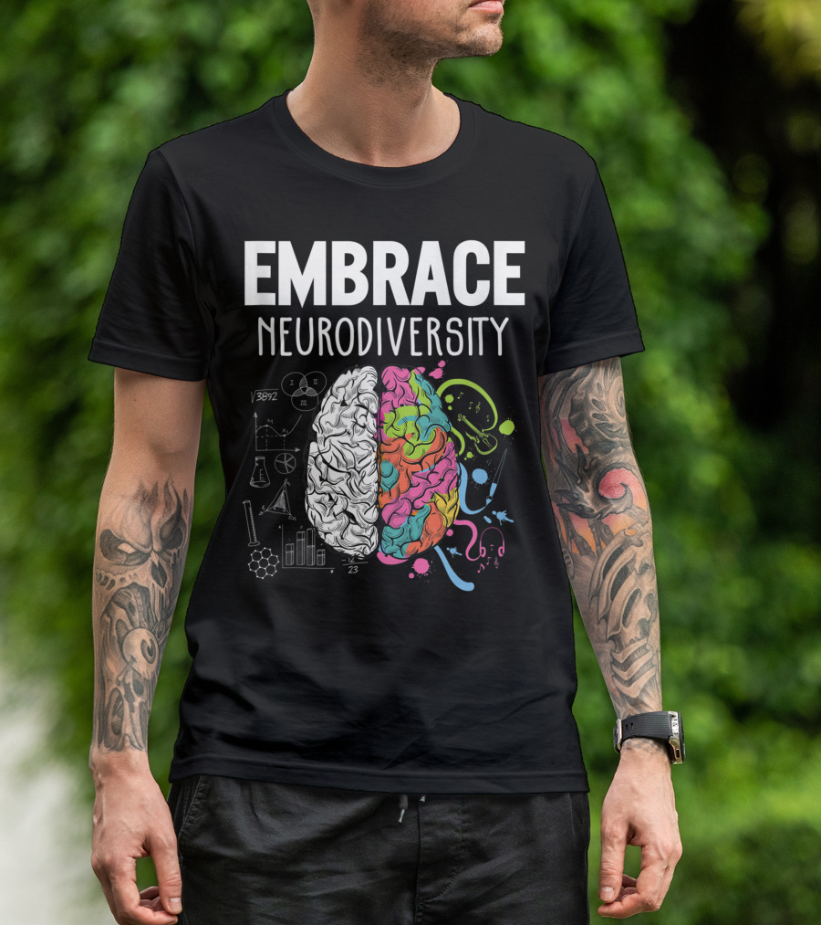 Embrace Neurodiversity Brain ADHD Autism Awareness Science And Music Elements T-Shirt