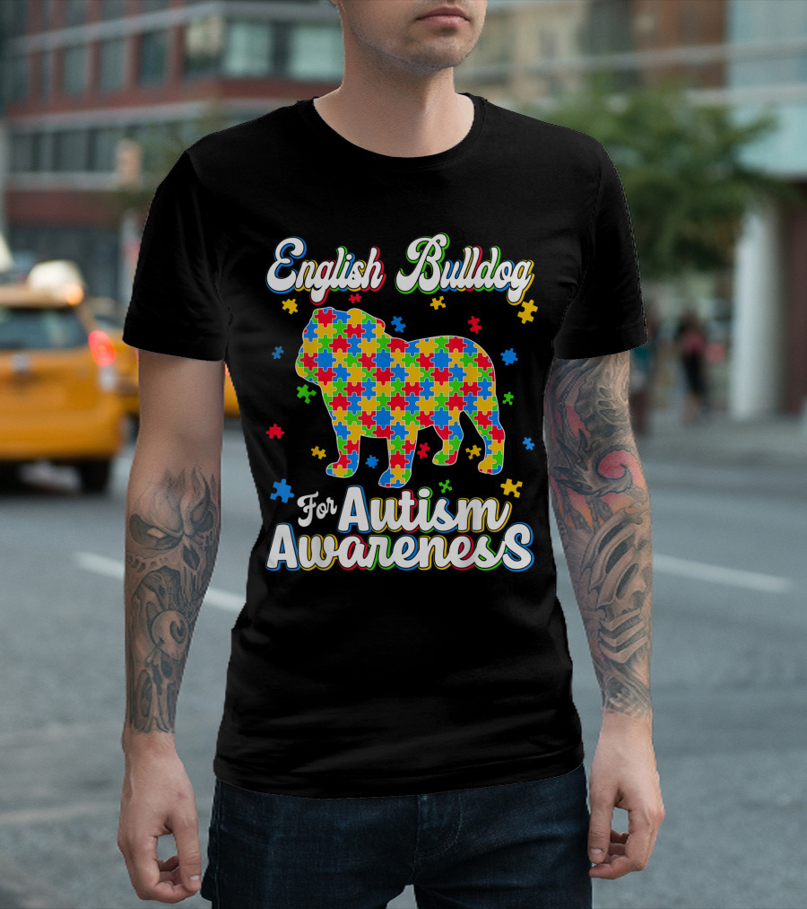 English Bulldog for Autism Awareness Dog Dad T-Shirt