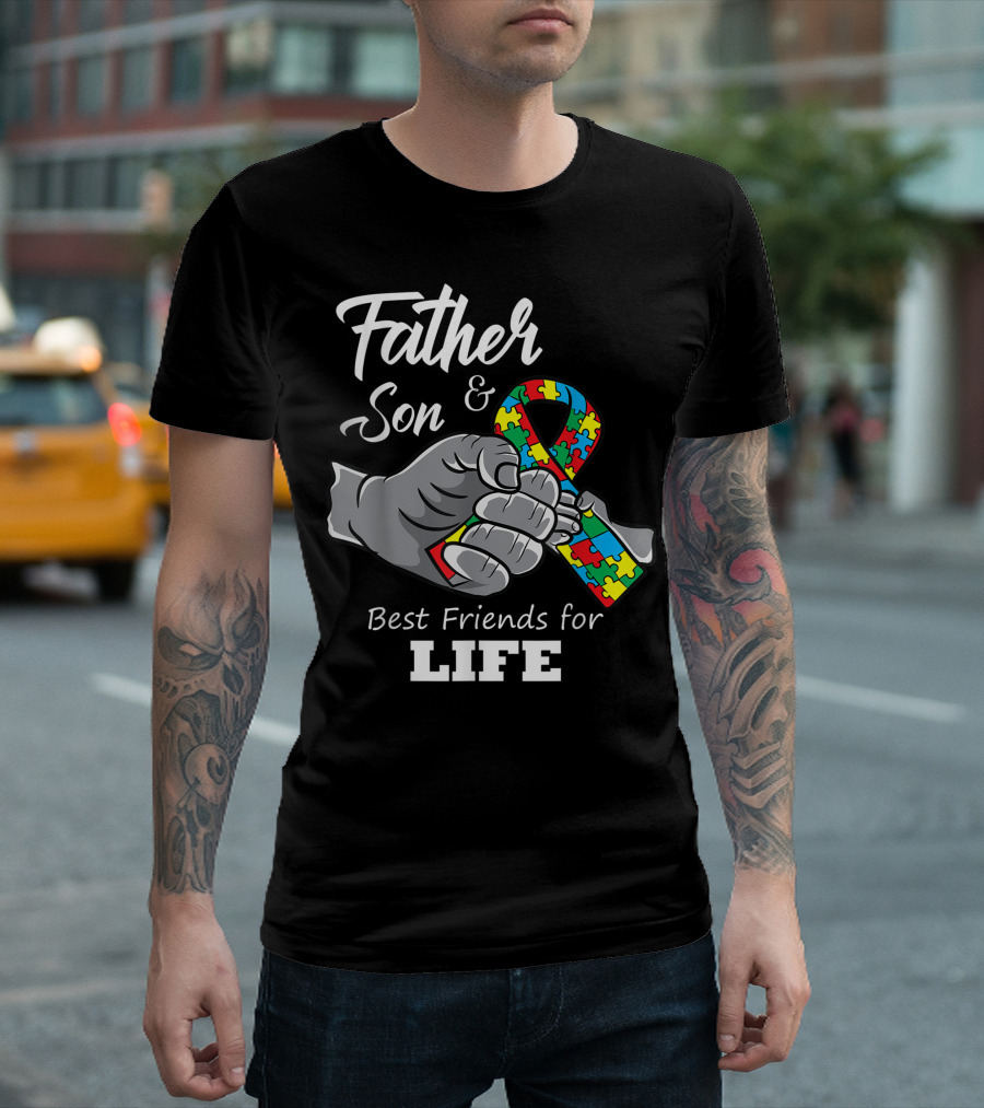 Father Son Best Friends for Life Autism Awareness Puzzle T-Shirt