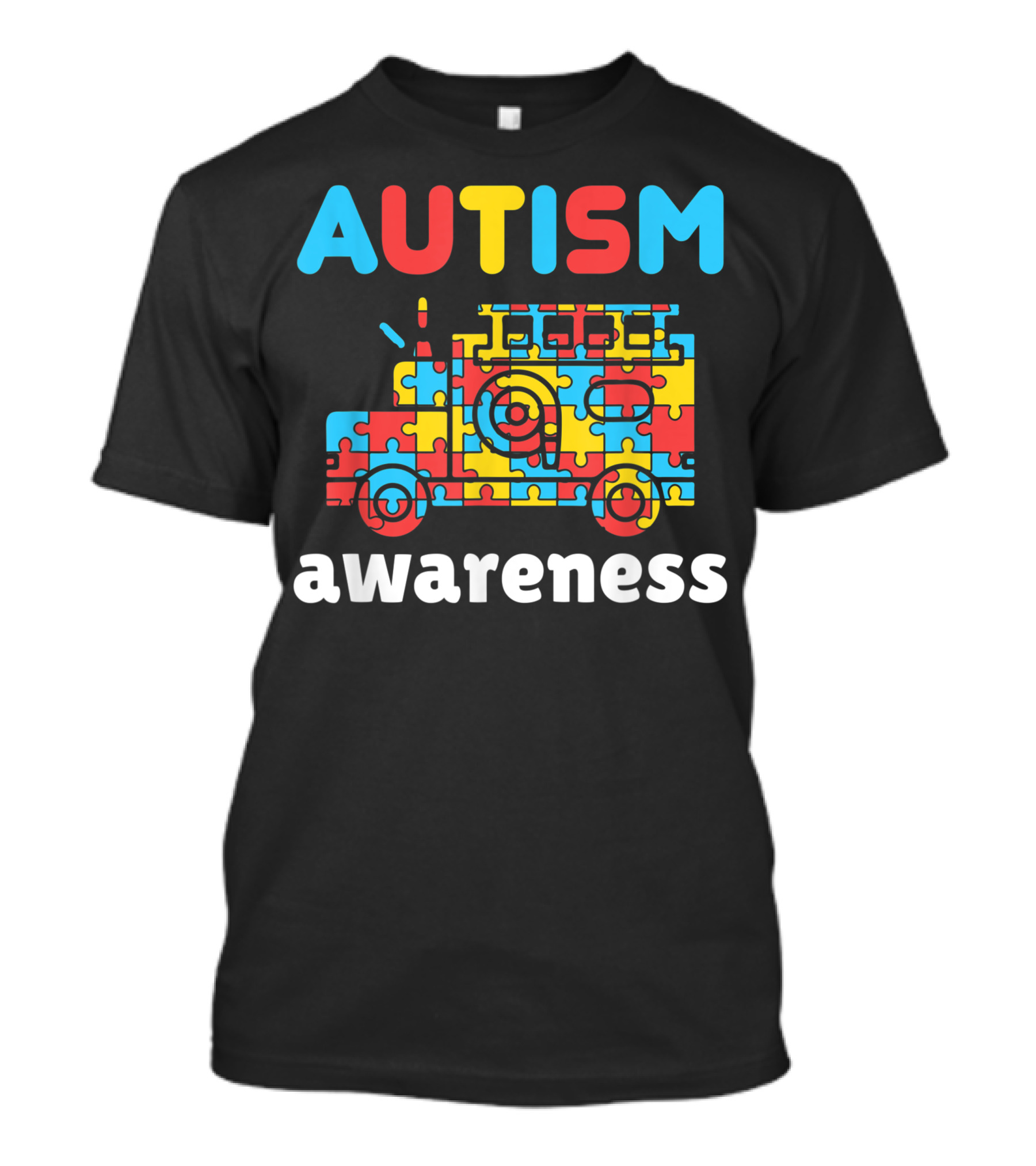 Autism Awareness Puzzle Pieces Fire Truck T-Shirt