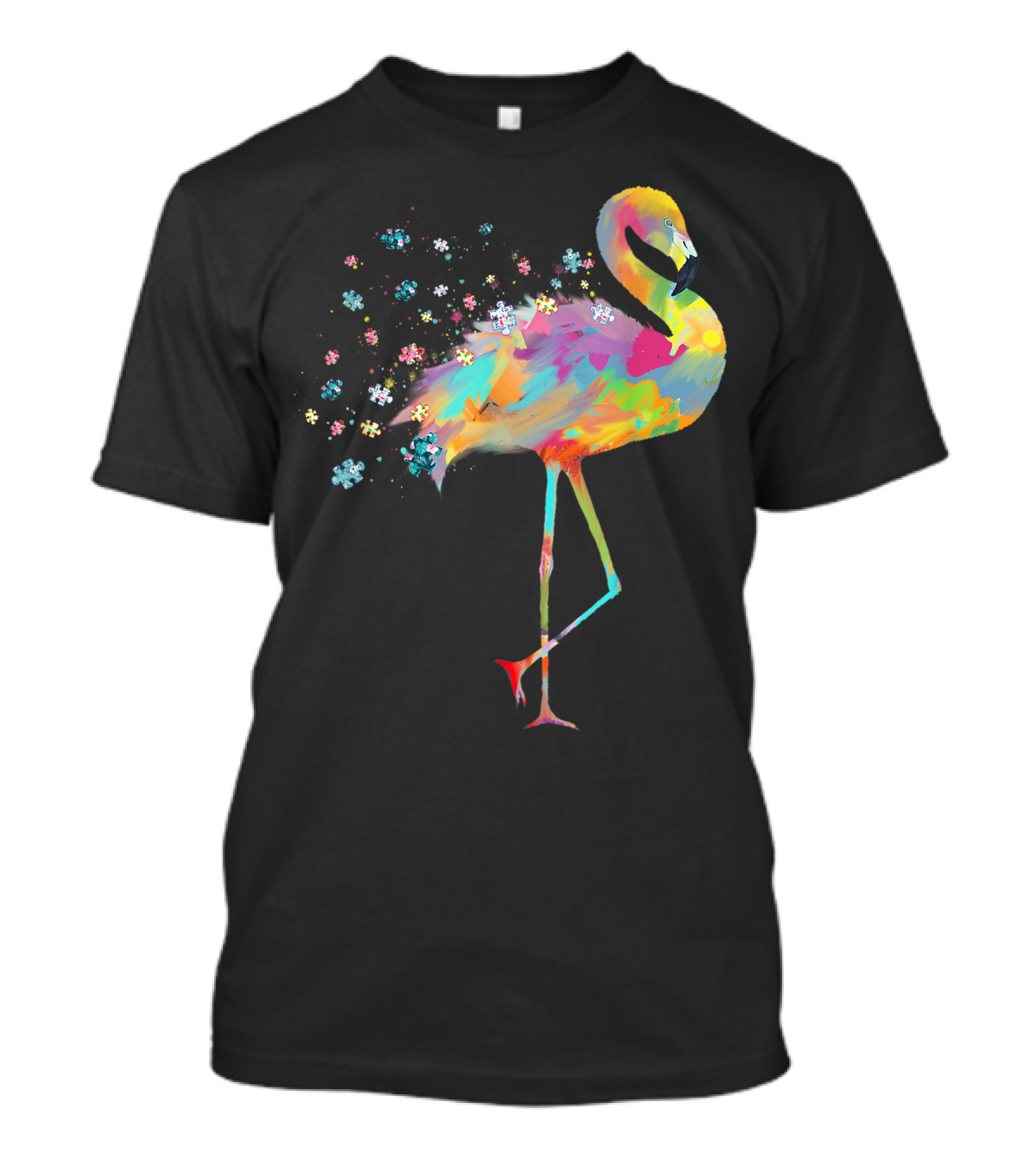 Flamingo Colorful Puzzle Pieces For Autism Awareness T-Shirt