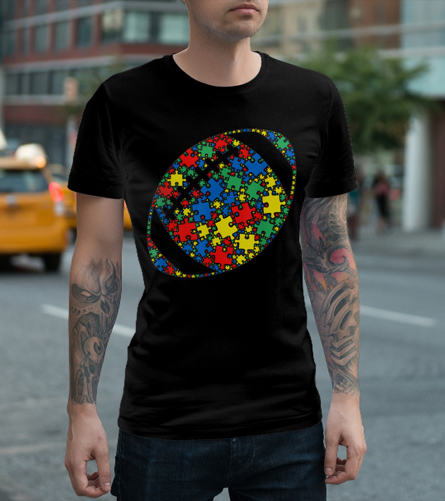 Football Autism Awareness Puzzle Design for Men and Kids T-Shirt