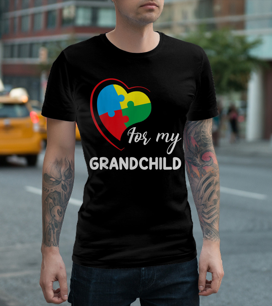For My Grandchild Heart Puzzle Autism Awareness T-Shirt