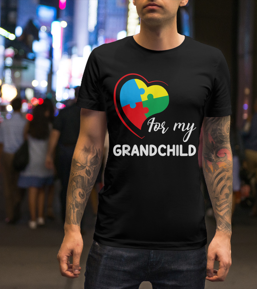 For My Grandchild Heart Puzzle Autism Awareness T-Shirt