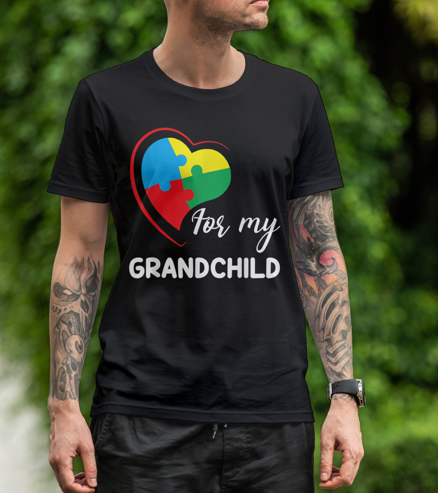 For My Grandchild Heart Puzzle Autism Awareness T-Shirt