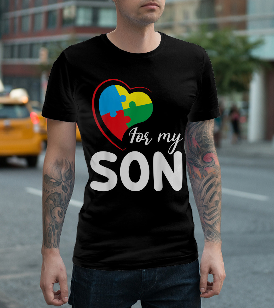 For My Son Autism Awareness Heart Puzzle T-Shirt