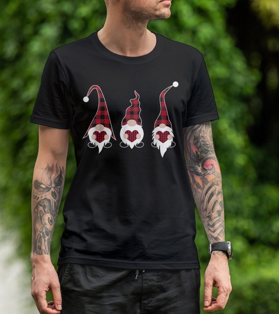 Friends Valentine Red Buffalo Plaid Gnomes Hearts T-Shirt