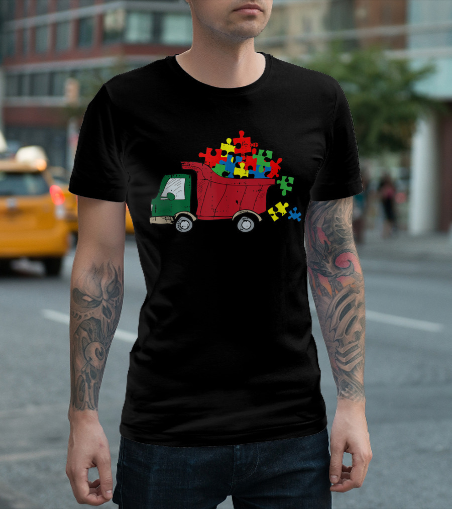 Garbage Truck Autism Awareness Cute Puzzle Pieces Ku T-Shirt