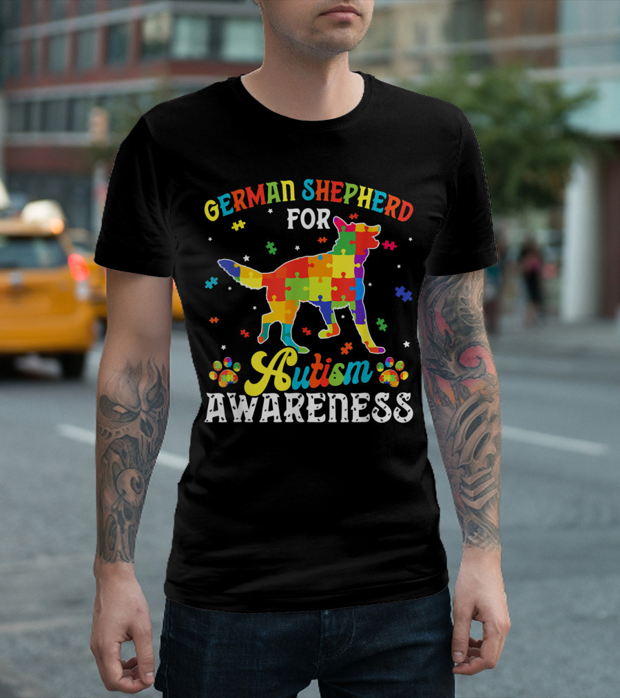 German Shepherd For Autism Awareness Dog Dad T-Shirt