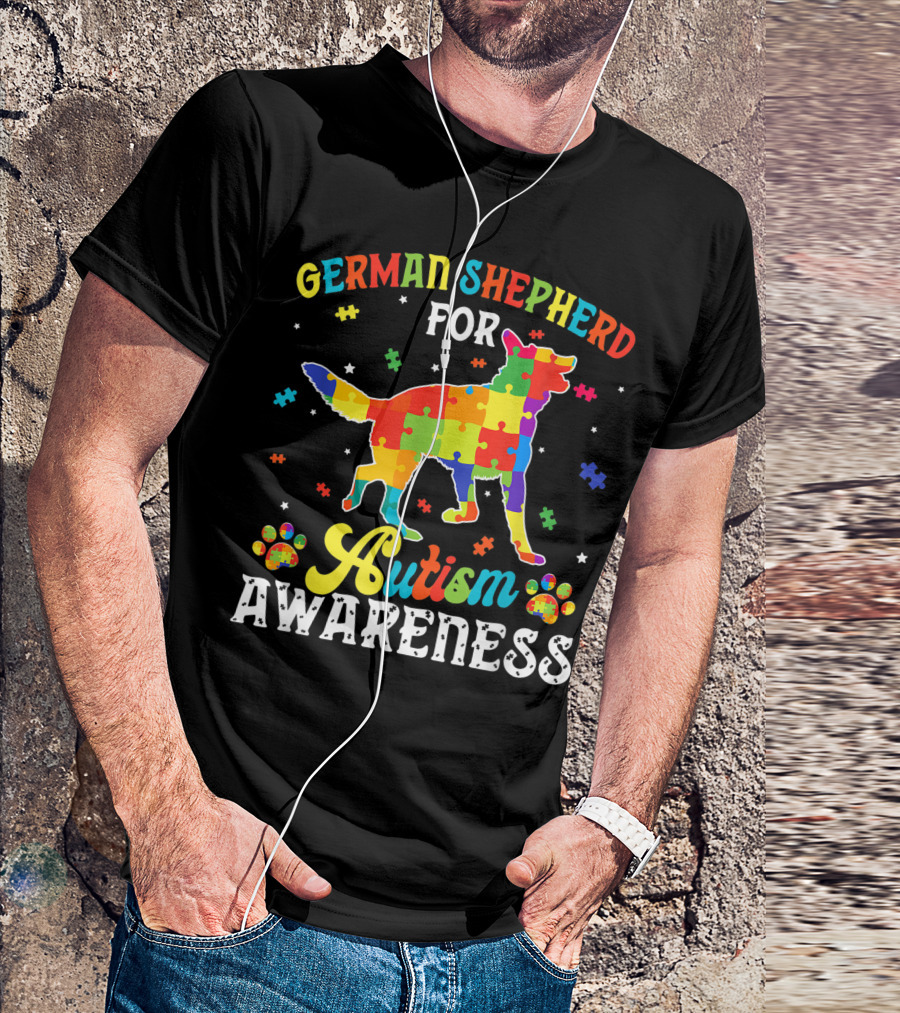 German Shepherd For Autism Awareness Dog Dad T-Shirt